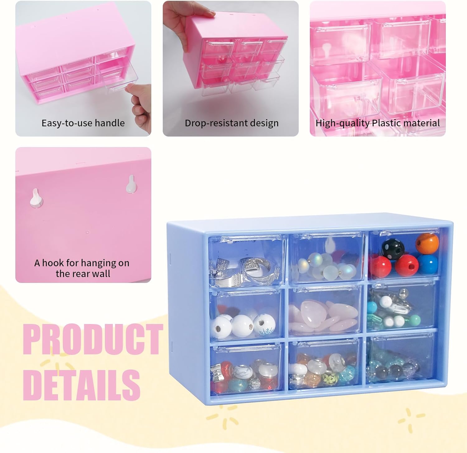 9 Pcs Mini Drawer Organizer with 9 Drawers Plastic Small Desktop Drawer Box Wall Mounted Storage Box Jewelry Storage Box Multicolor Craft Organizer for Office Home Room Supplies (Multicolor)