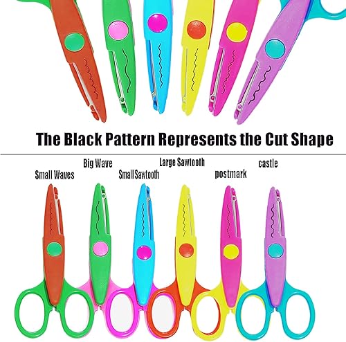 Miniatura 5 de Paper Edge - Juego de 6 tijeras de manualidades con patrones diferentes para profesores, álbumes de recortes, álbumes, niños, artes