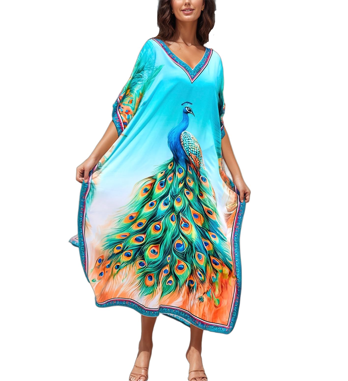 NFVNKJ Women's Plus Size Beach Lounge Kaftan Maxi Dress Swimsuit Coverup for Women