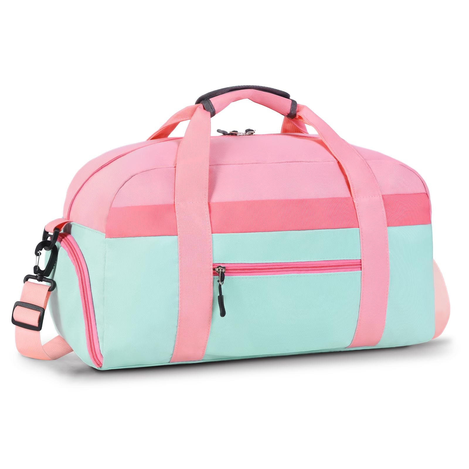 WOOMADA Kids Duffle Bag for Boys or Girls, Kids Overnight Bag with Shoe Compartment＆Wet Pocket, Ideal for School Practice, Sports, Travel(pink green)