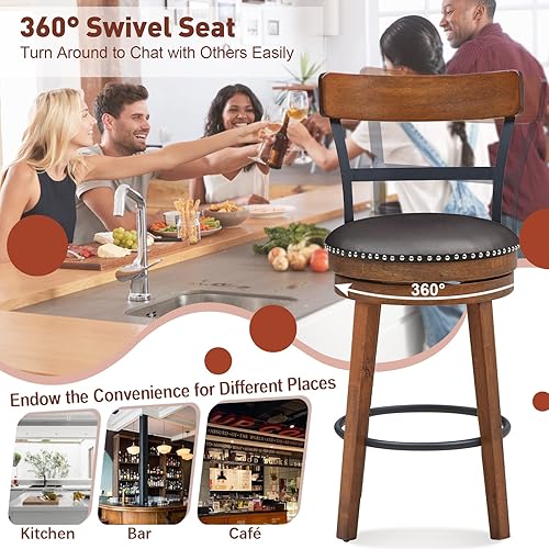 Miniatura 4 de Giantex Juego de 2 taburetes de bar de madera de goma giratorios de 25.5 pulgadas de altura de mostrador con cojines de asiento acolchados suaves,
