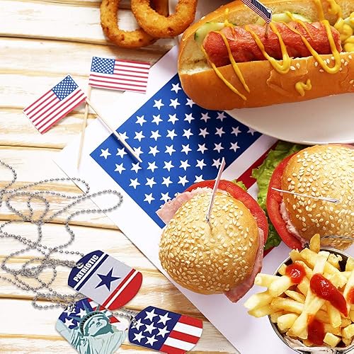 Miniatura 6 de ArtCreativity Etiquetas patrióticas para perros, paquete de 12, recuerdos de fiesta del 4 de julio, collares patrióticos rojos, blancos y azules,