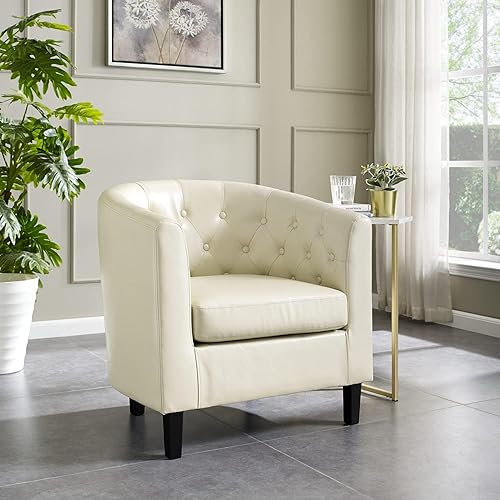 Emma - Silla decorativa, silla de barril de piel sintética copetuda con botones, silla decorativa moderna de mediados de siglo, sillón cómodo,