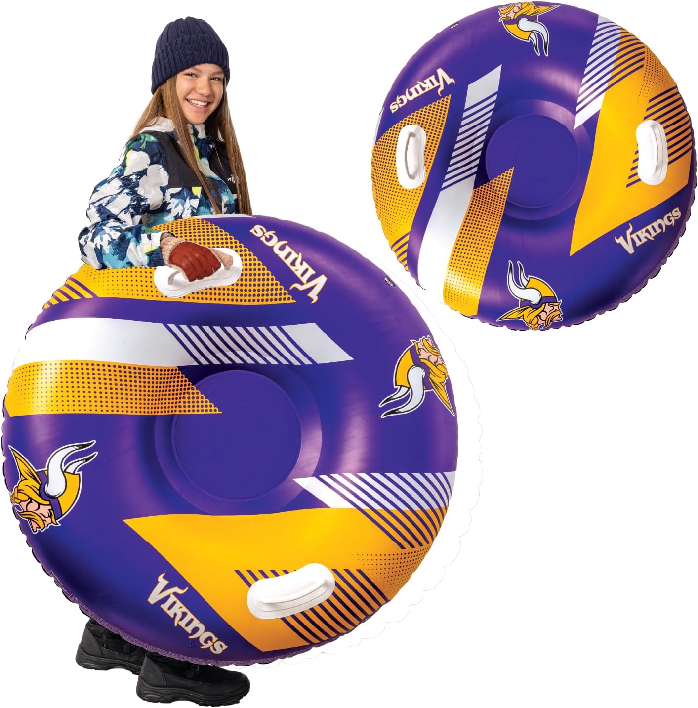 NFL Snow Tube, Heavy Duty Inflatable Sled for Tubing, Fun Winter Toys for Kids & Adults, Football Gifts for Boys - Minnesota Vikings
