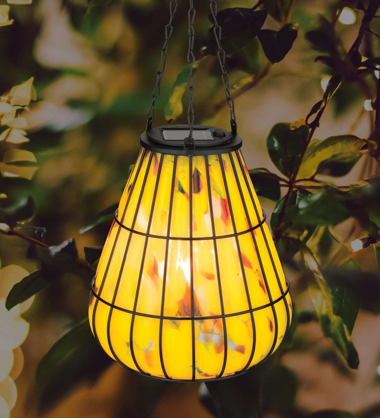 Regal Art & Gift Murano Solar Lantern Outdoor, Waterproof Garden Décor, Ideal Gift for Women, Mom, Grandma – Hanging Metal Solar Lights for Yard, Patio, Backyard, Porch - Yellow