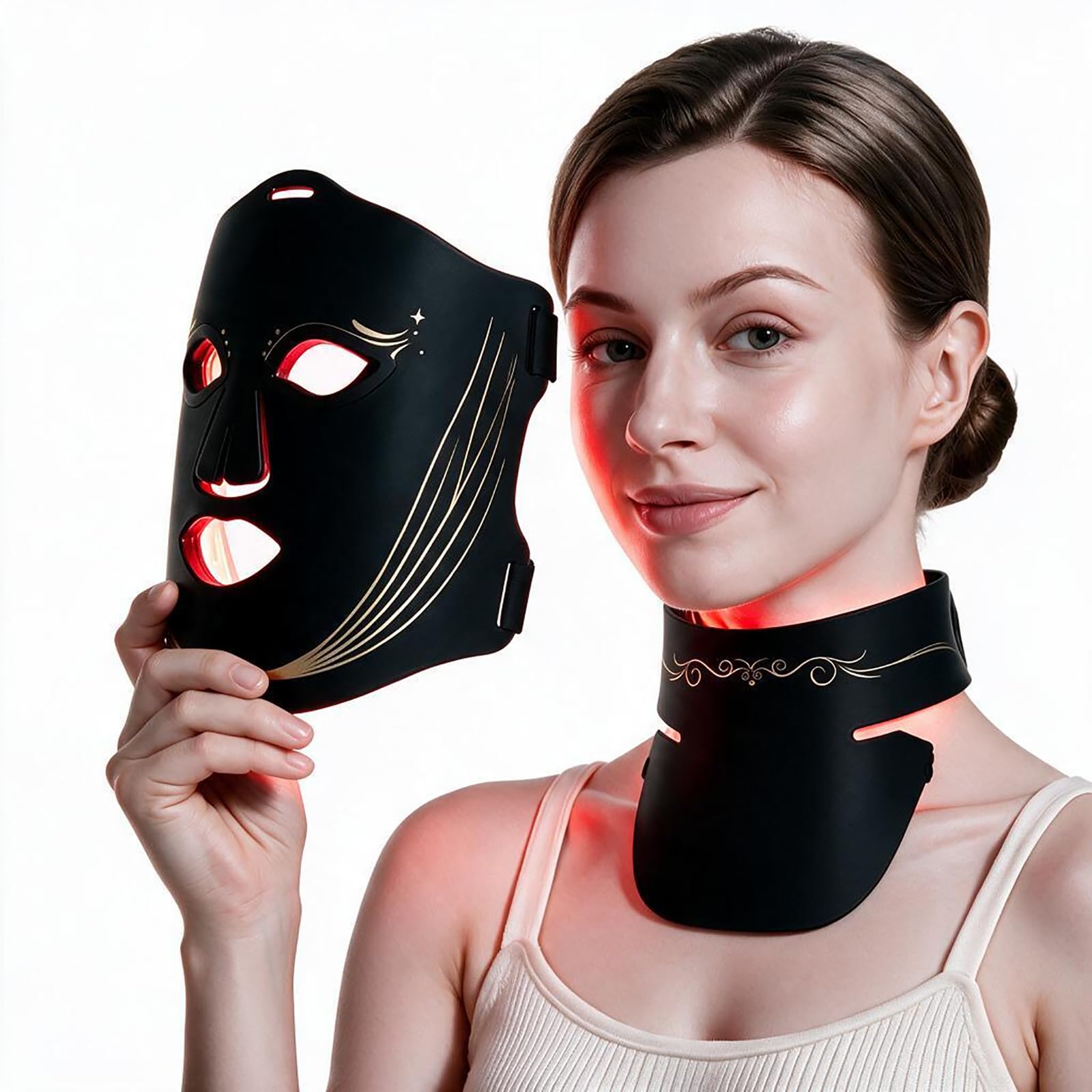 Led Maske Gesicht & Halsmaske, 7 Farben Rotlicht Maske Gesicht mit 4 Modi