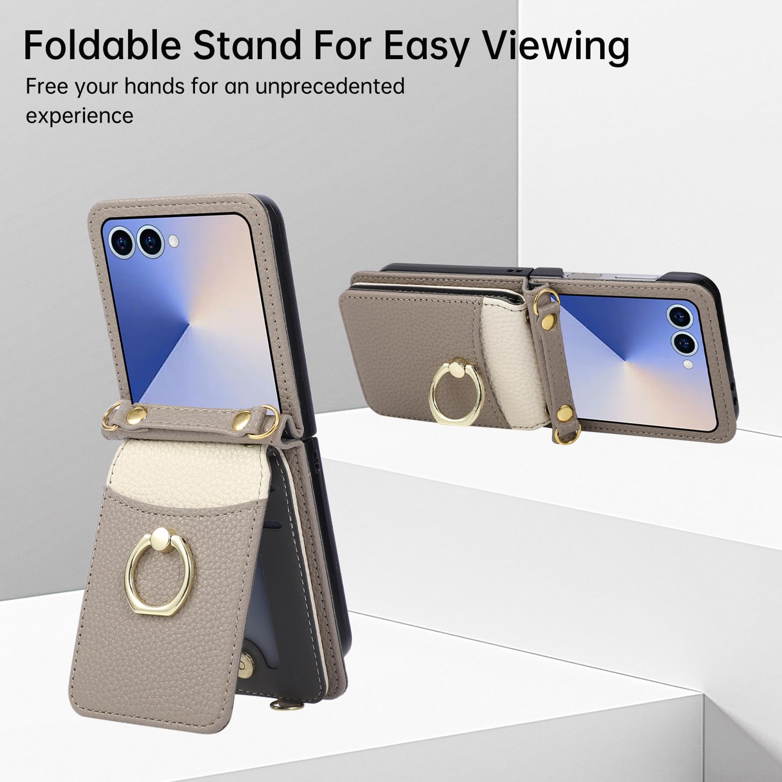 Pelle Cover per Samsung Galaxy Z Flip 8, Regolabile Tracolla Lunga