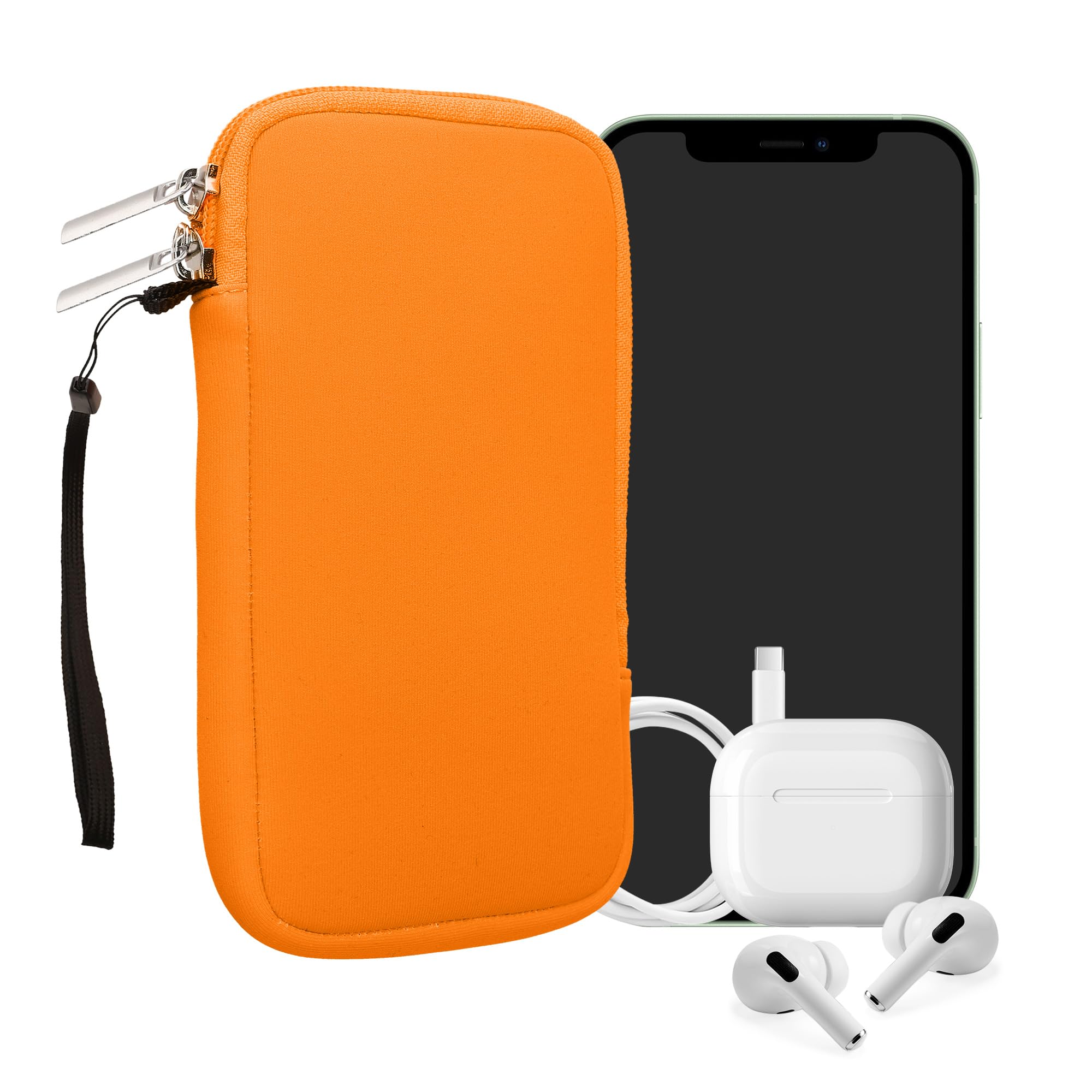 kwmobile Universal Phone Pouch Size XL - 6.7/6.8" - Neoprene Smartphone Pouch with Zip - Water-Repellent Mobile Phone Case - Sleeve in Neon Orange