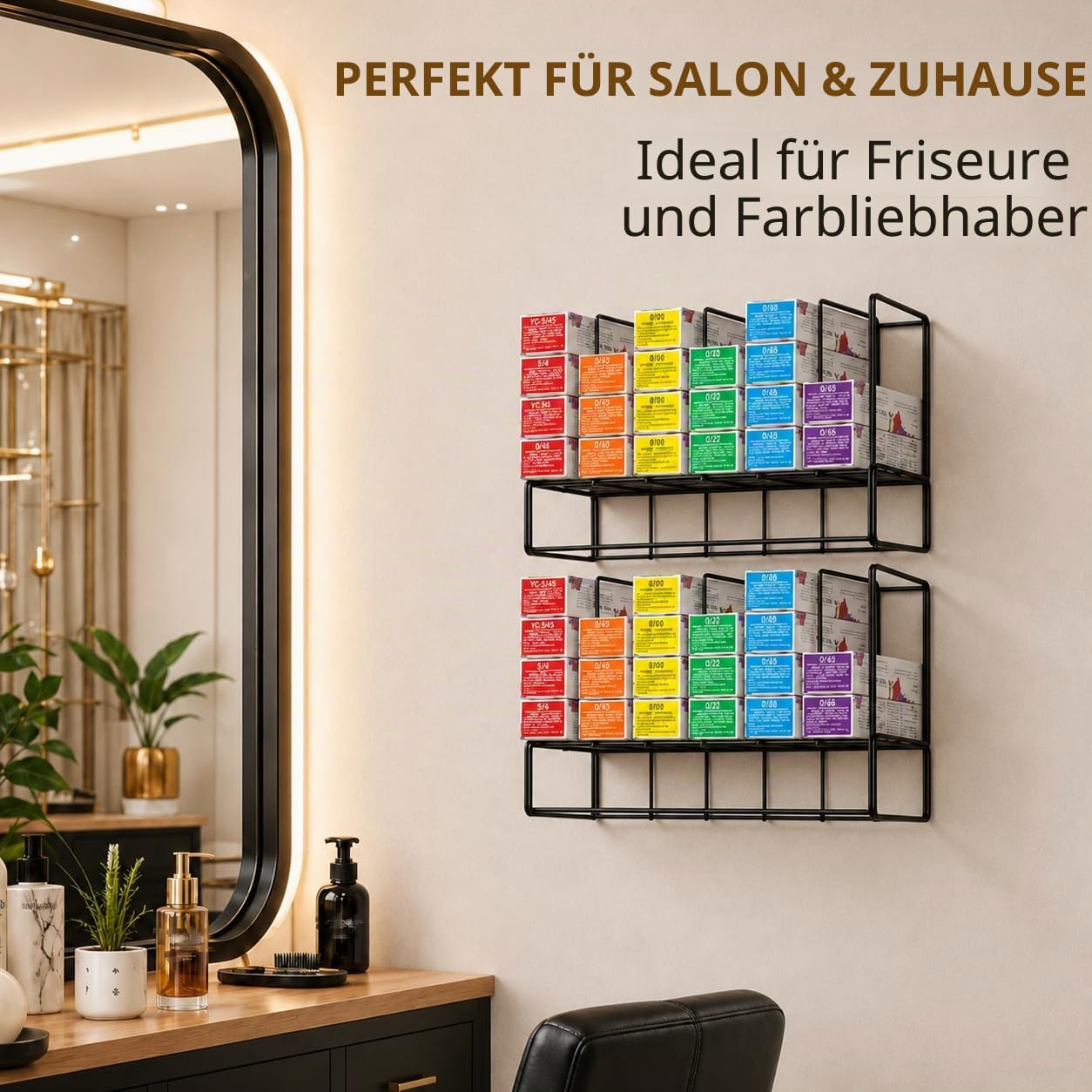 Haarfarben-Organizer für Salon-Aufbewahrungsregal – 2 Stück, wandmontierte Haarfarben-Regale für Stationen