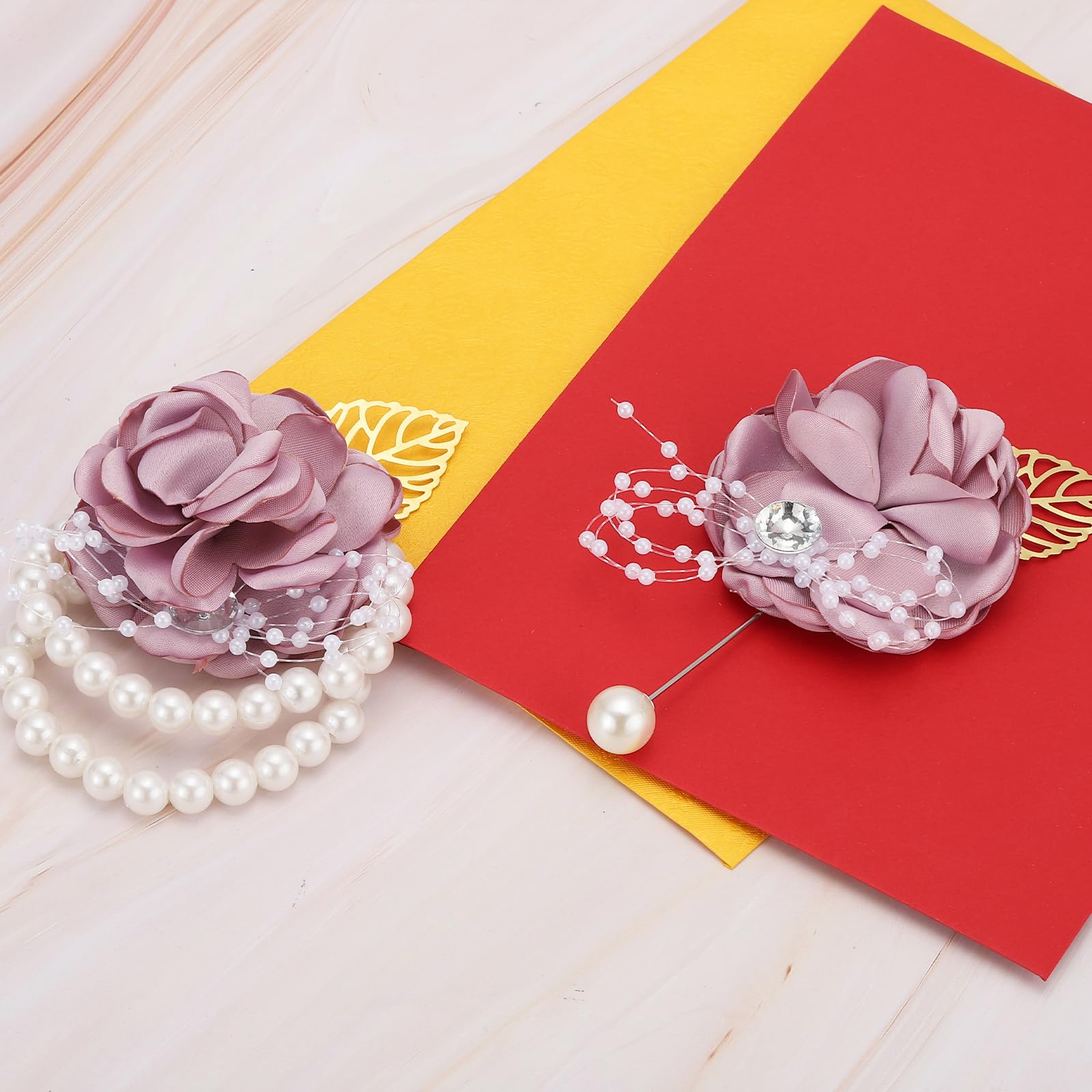 PATIKIL Rose Bridesmaid Wrist Flower, 2 Pack Artificial Rose Flower Wrist Corsage Bride Wrist Corsage for Wedding Party Ceremony Purple - Image 3