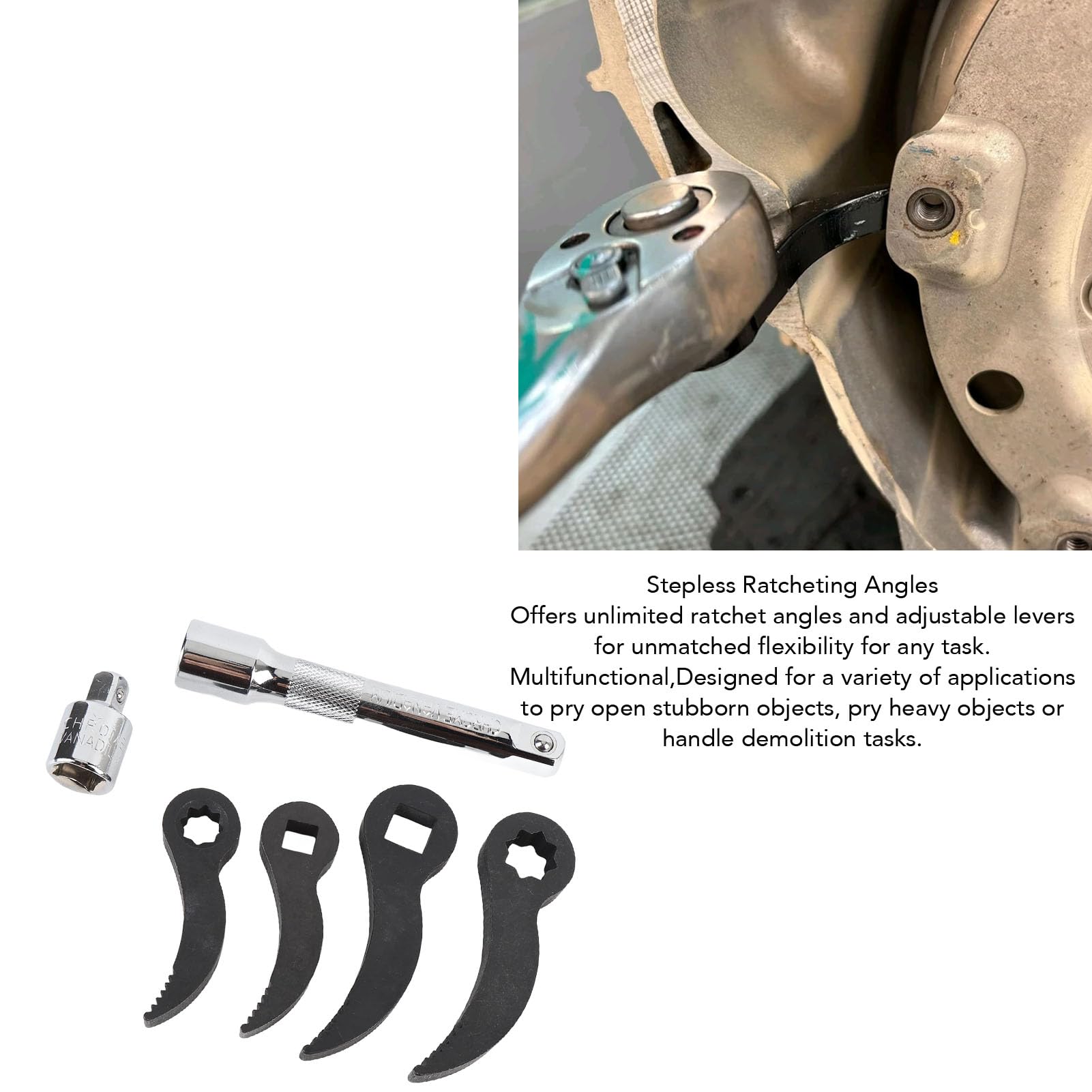 Brechstangen-Adapterkopf Set – 3-tlg. Für 1/2 Zoll Ratschen, Verstellbar, Bis 600 Nm, Für Auto-Reparatur In Engen Räumen
