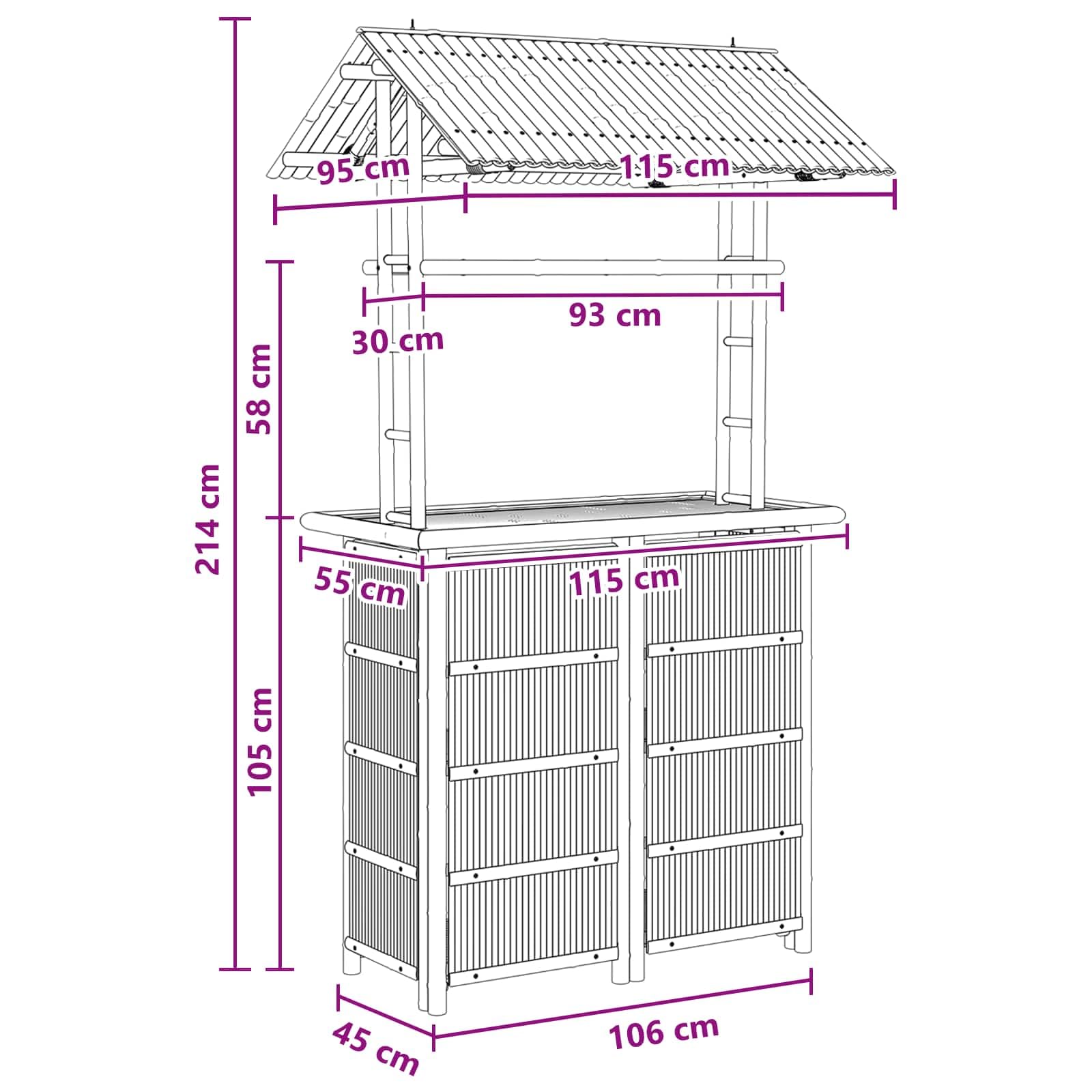 vidaXL Outdoor Bartisch Natur 115 x 95 x 214 cm Bambus, Stylischer Bar-Tisch, robust für Sommerpartys, Gartenfest, umweltfreundliches Design, minimalistisch und chic