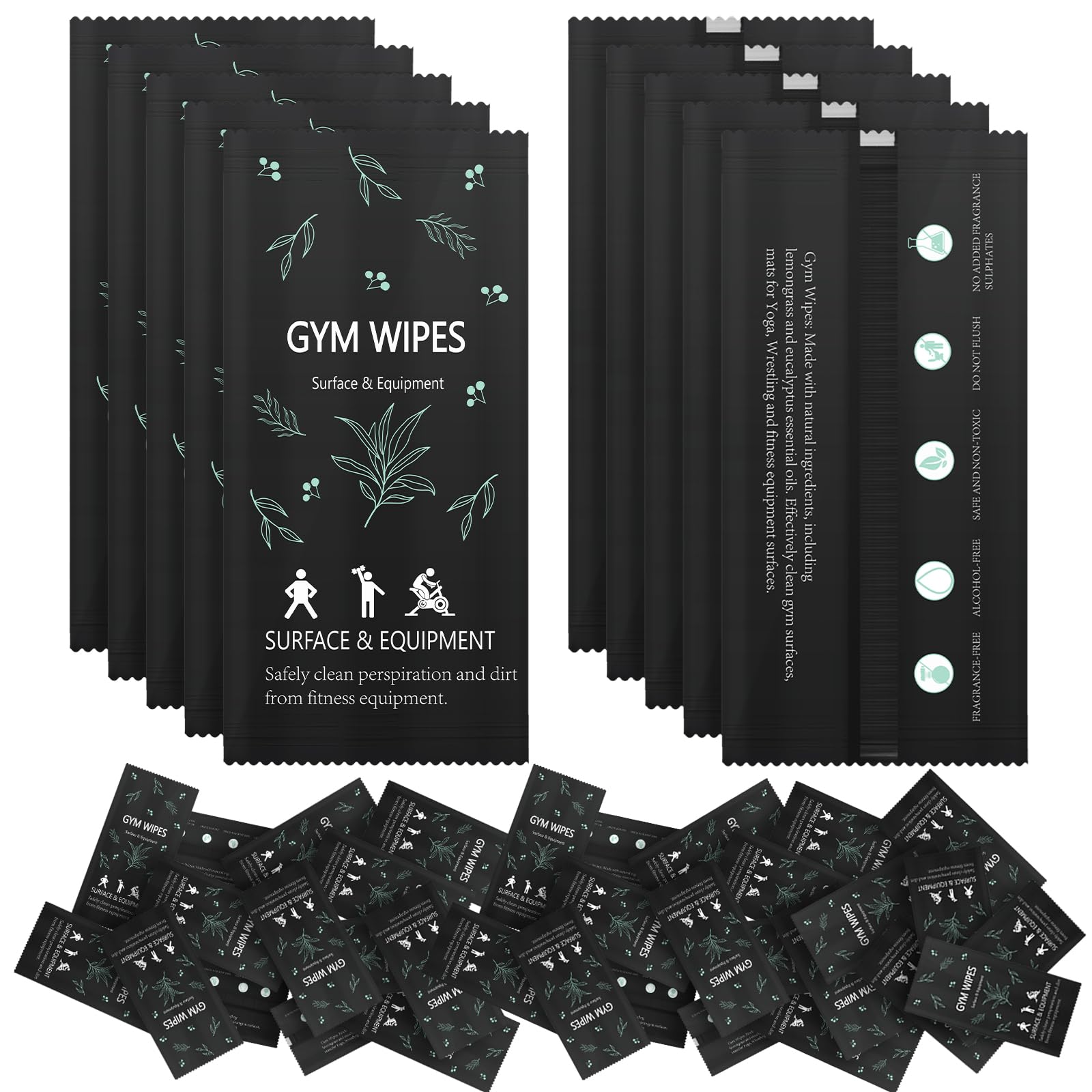 300 Pcs Gym Cleaning Wipes Yoga Mat Cleaner Fitness Equipment Wipes Individually Packed for Equipment Surface Exercise Machine Bike Home, Office, Gym