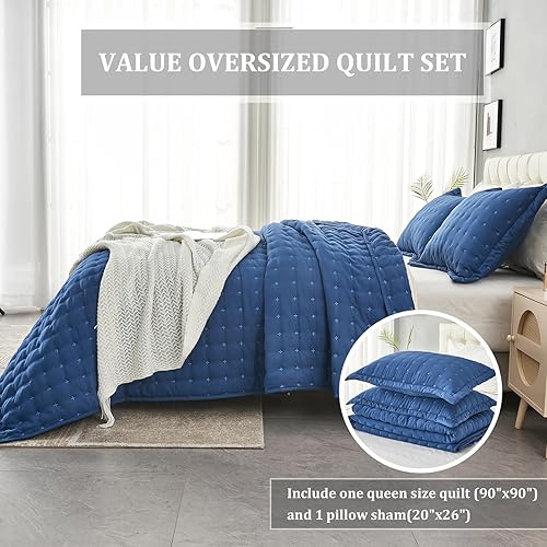 Miniatura 5 de OFIXI Juego de ropa de cama de tamaño Queen con fundas de almohada, colcha ligera y suave, funda de edredón de microfibra prelavada, colcha de cama