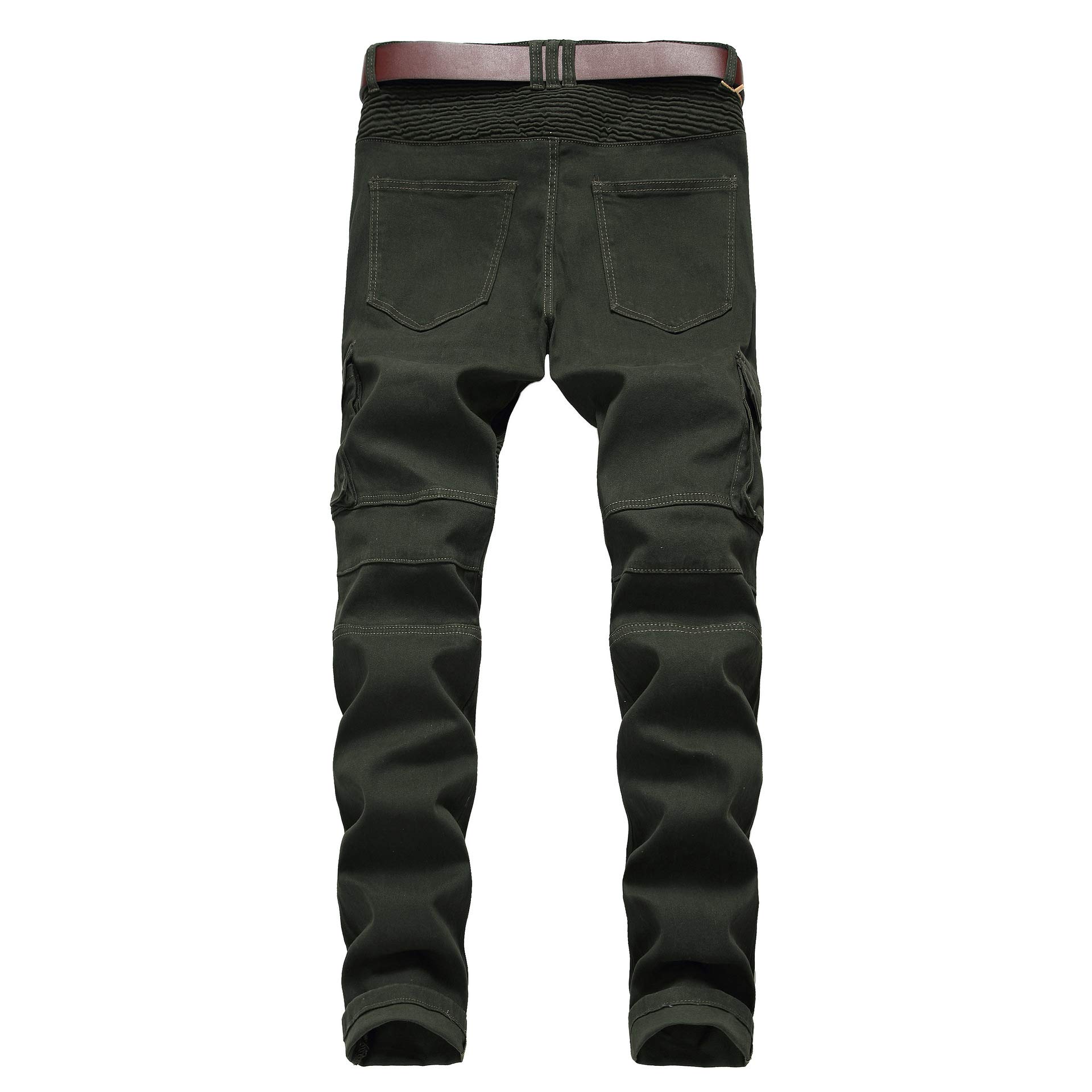 HWYBHT Jeans Skinny Uomo Biker Runway Jeans Ginocchio Cerniera Distressed Moto Cargo Denim Pantaloni