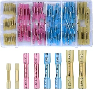 100 Pcs Heat Shrink Butt Connectors Kits, 10-26 AWG Butt Splice Electrical Wire Connectors Kit, Insulated Waterproof Marine Automotive Crimp Terminals Butt Splice Terminals Connectors