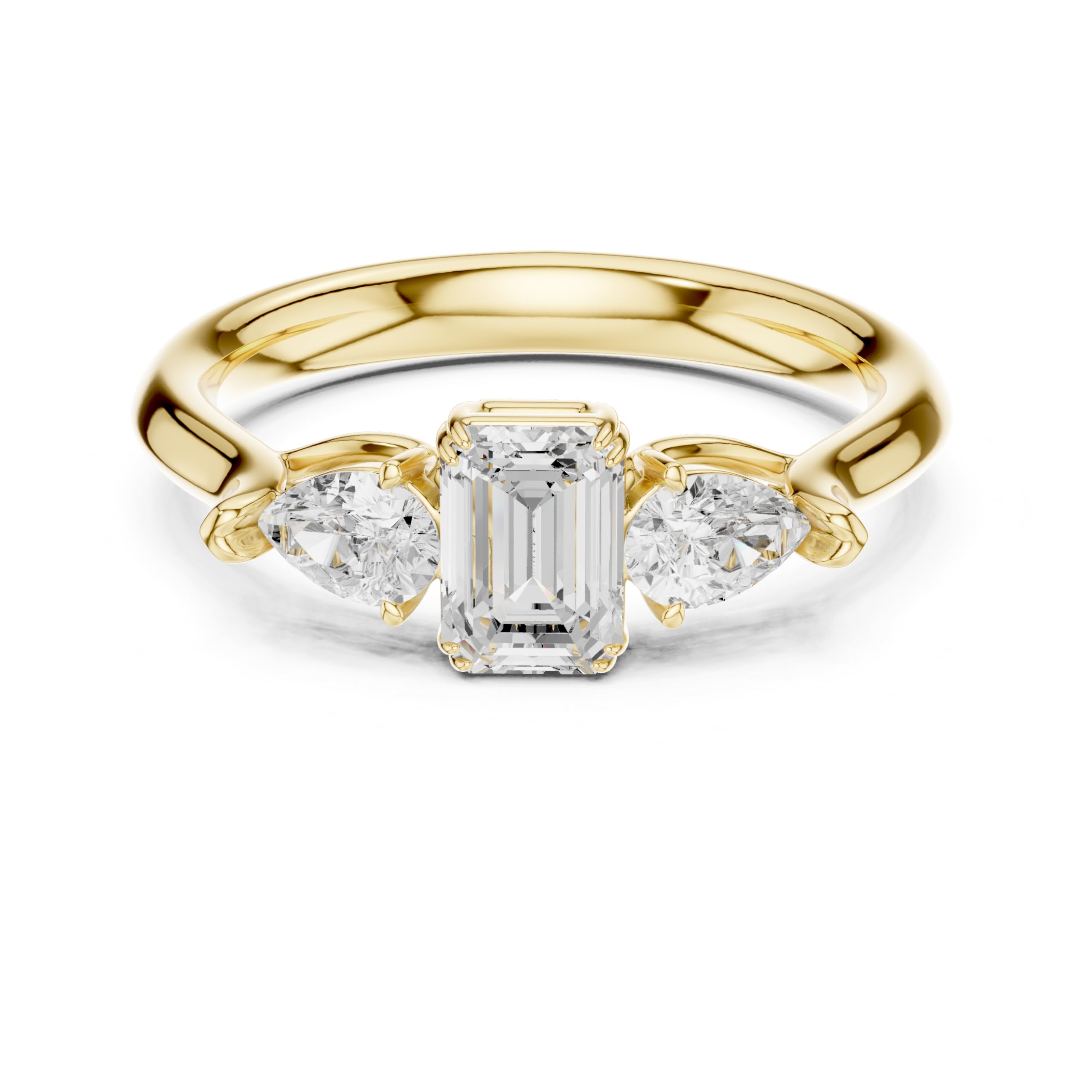 Emerald Cut Three Stone Lab Grown 0.89CT Diamond Engagement Ring | Emerald & Pear Cut Diamond Ring | 14K Gold | Yellow/White/Rose | Promise Ring for Women-image-12