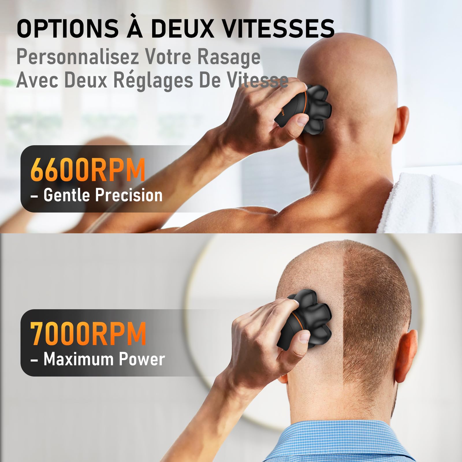 MAXGROOM Rasoir Tête Chauve Homme - Rasoir Électrique Crâne à Têtes Flottantes 7D - Étanche IPX6 & Nettoyage Magnétique - 2 Vitesses - Idée Cadeau Homme (Noir)