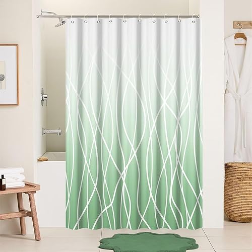 Miniatura 52 de Cortina de ducha pequeña a rayas gris claro degradado para baño, 36 x 72 pulgadas, juego de cortina de ducha geométrica para cabina de RV con Gris