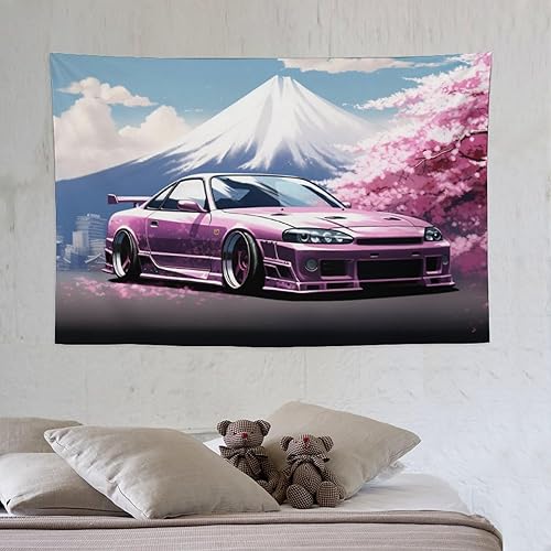 Miniatura 6 de Tapiz decorativo para colgar en la pared, arte de pared para dormitorio, sala de estar, dormitorio, Japón, Jdm, coche, Mk4, montaje rosa, cerezo