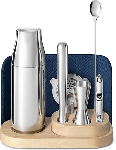 Miniatura 1 de Caraway Juego completo de barra de 9 piezas, coctelera, jigger, muddler, llave de vino, colador, cuchara de bar, organizador de almacenamiento,