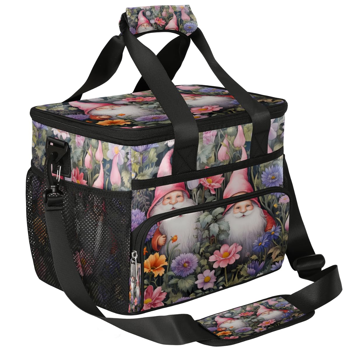 Insulated Picnic Backpack Lunch Box for Women Men Picnic Basket Tote Lunch Bag Picnic Bag Portable Lunch Bags for Picnic, Beach, Work, Trip,Office, Camp Gnomes with Floral