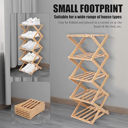 Miniatura 4 de Zapatero vertical pequeño, plegable portátil de 5 niveles, sin instalación, zapatero independiente para pasillos, dormitorios, sala de estar,