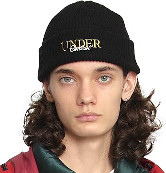 UNDERCONTROL Logo Label Patch Unisex Fall Winter Short Thick Cuffed Rollup Warm Beanie Korea Trawler Fisherman Knit Skull Hat