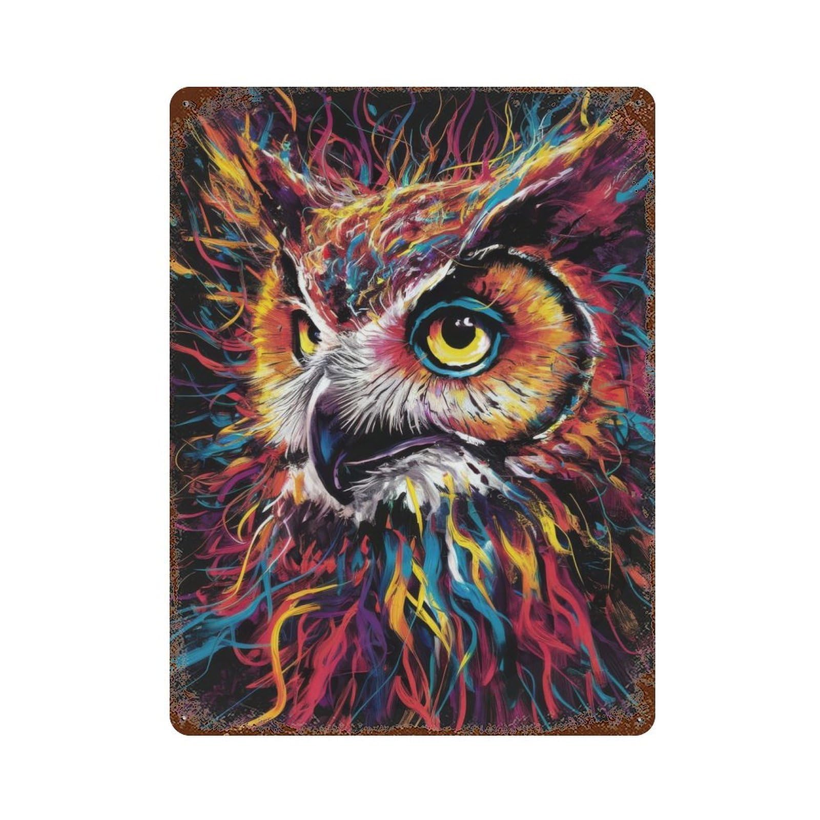 Garage Style Owl Kitten Rust Effect Tin Sign 15.7"x11.8", Industrial Home Decor for Bar And Workshop