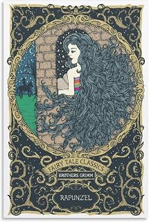 Iisrar Rapunzel Print - Fairy Tale Print - Grimms Fairy Tales Poster - Book Lovers Gift - Children's Nurser Poster for Room Aesthetics Canvas Wall Art Poster And Print Unframe 16x24inch(40x60cm)