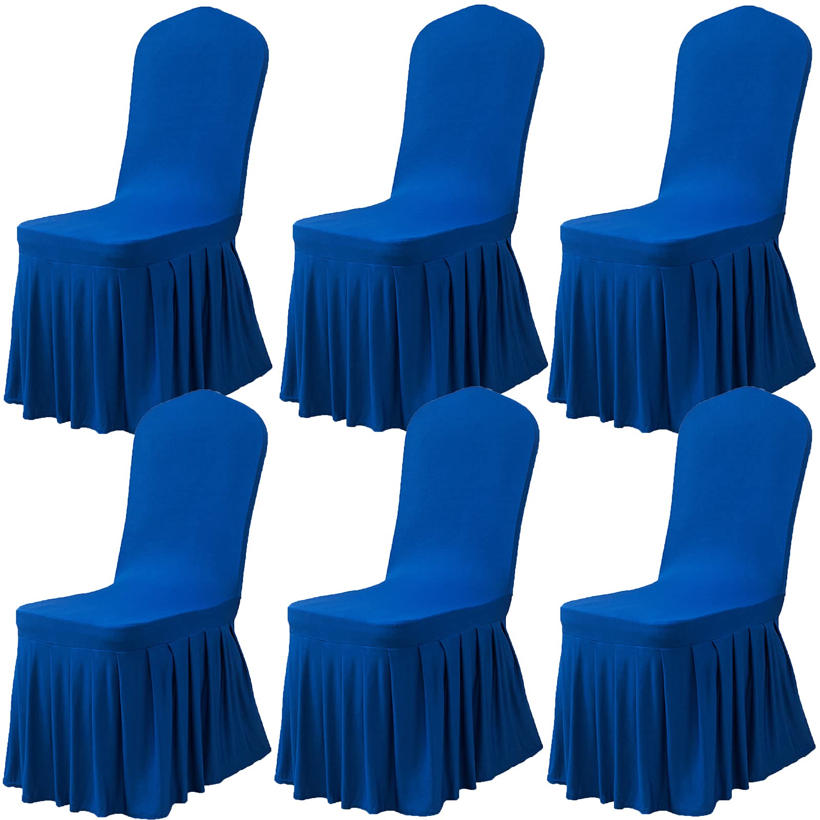 Set di 6 Copertura Sedie, Fodere per Sedie da Sala da Pranzo, Copriseduta Parsons Elasticizzate con Gonna Super Aderente, in Spandex, per Sala da Pranzo, Hotel, Cerimonie, Colore: Blu