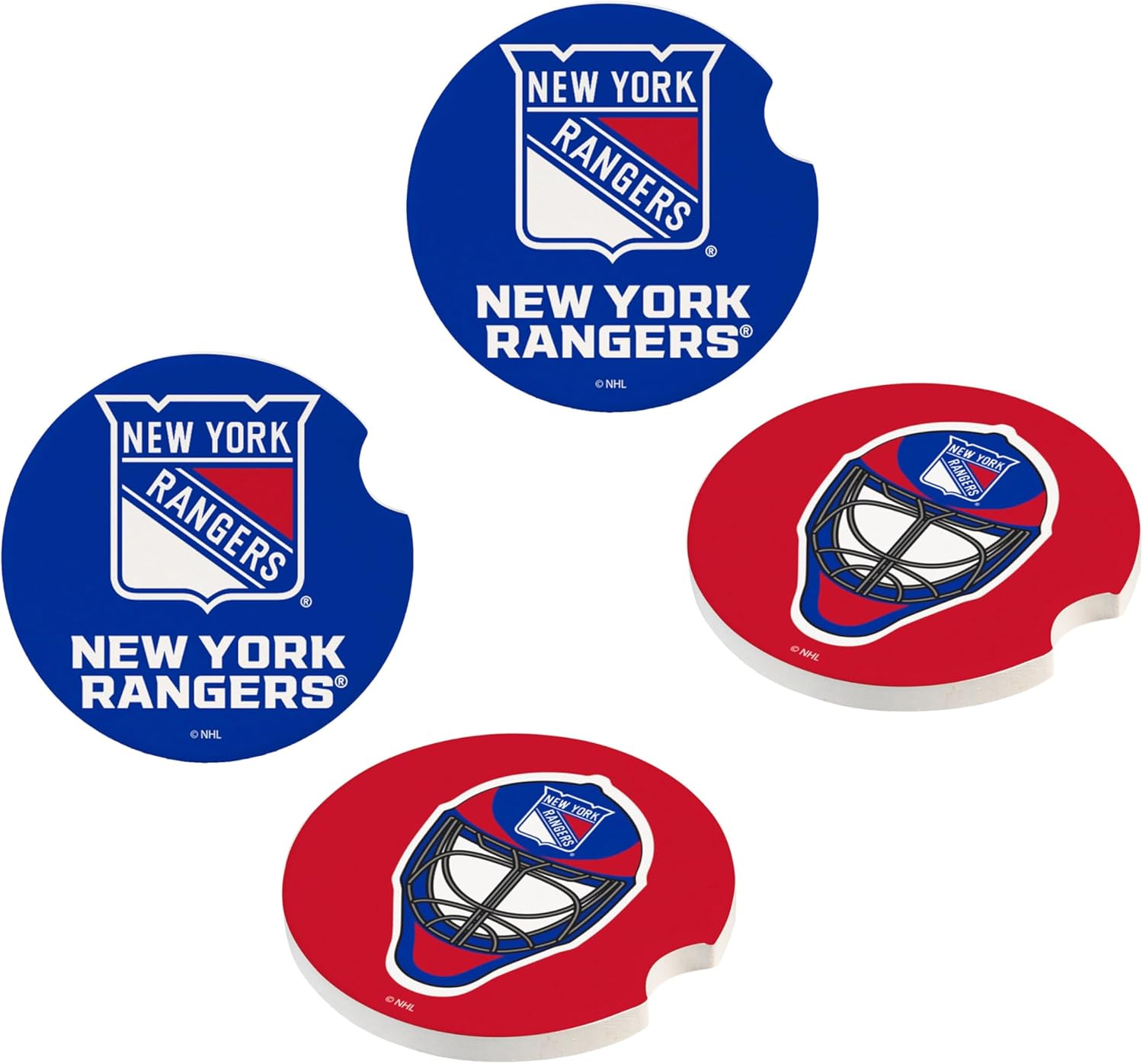 NHL New York Rangers Car Coaster Set, 2pcs Absorbent Ceramic Stone Cup Holder Inserts, Removable Drink Mats for Cars, SUVs, and Trucks, Hockey Auto Accessories