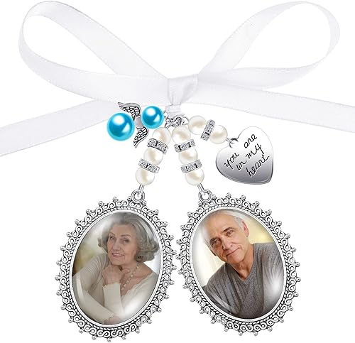 Abalorio de ramo de boda para boda, recuerdo de novia, encaje ovalado, para novia, ángel, con foto conmemorativa, You Are Always in My Heart para