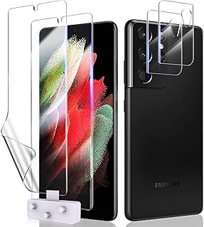 for Samsung Galaxy S21 Ultra Screen Protector, 2 Pack Flexible TPU Screen Protector +2 Pack Camera Lens Protector for S21 Ultra 6.8-inch, HD Clear Full Coverage Film Support Fingerprint Unlock