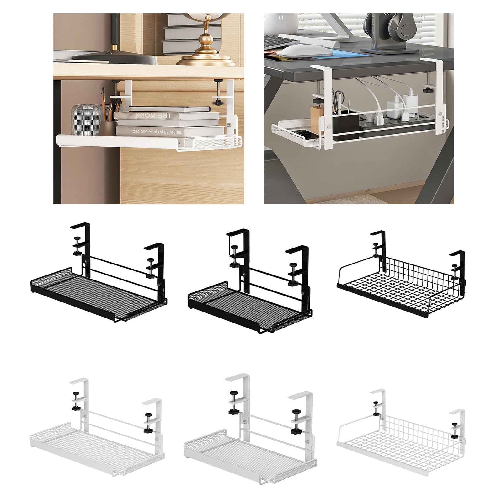 Platzsparender Korb unter dem Schreibtisch, Untertischbox, Aufbewahrungslösung für den Schreibtisch, mit Karbonstahlkorb, Büroorganisation