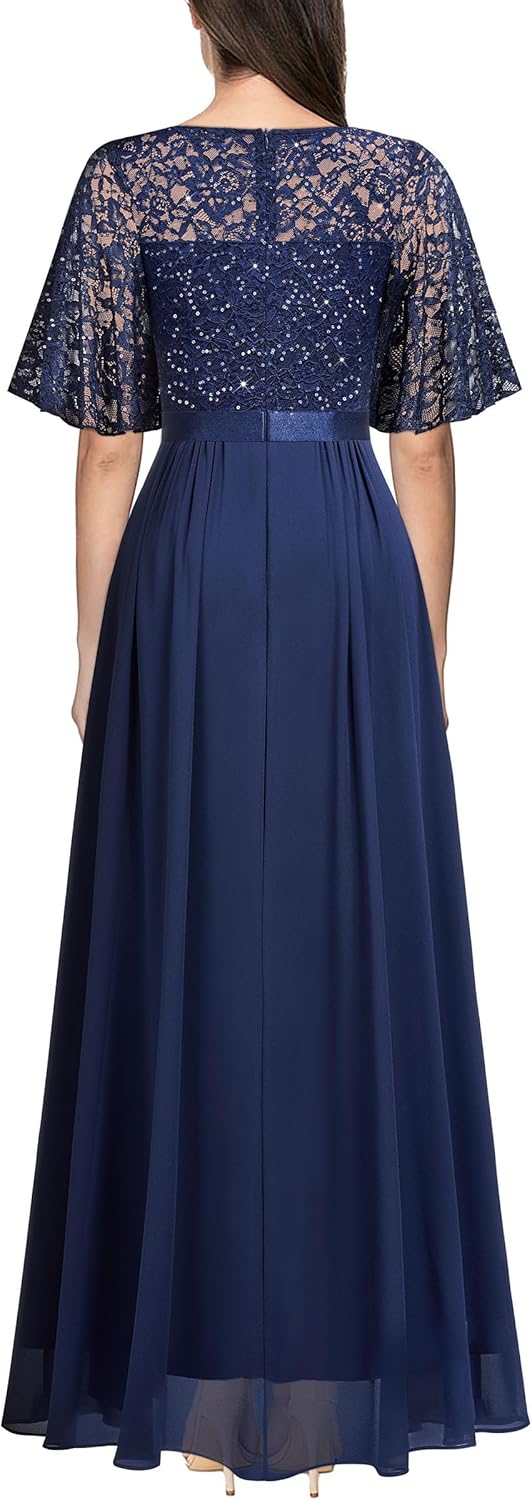 Miusol Women's Elegant Sequin Lace Butterfly Sleeve Formal Evening Maxi Dress - Image 2