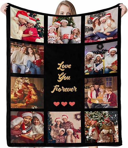 Miniatura 1 de AOFUN Manta de cama personalizada con texto de fotos, collage de 10 fotos, manta personalizada para familiares amigos, Navidad, cumpleaños, boda,