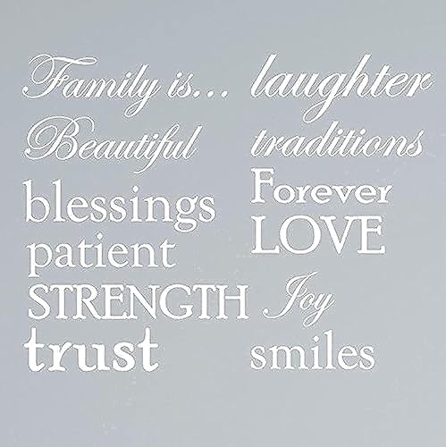 Juego de láminas con 12 palabras de citas familiares - Pegatinas de vinilo autoadhesivo color negro mate para adherir a la pared con los marcos de