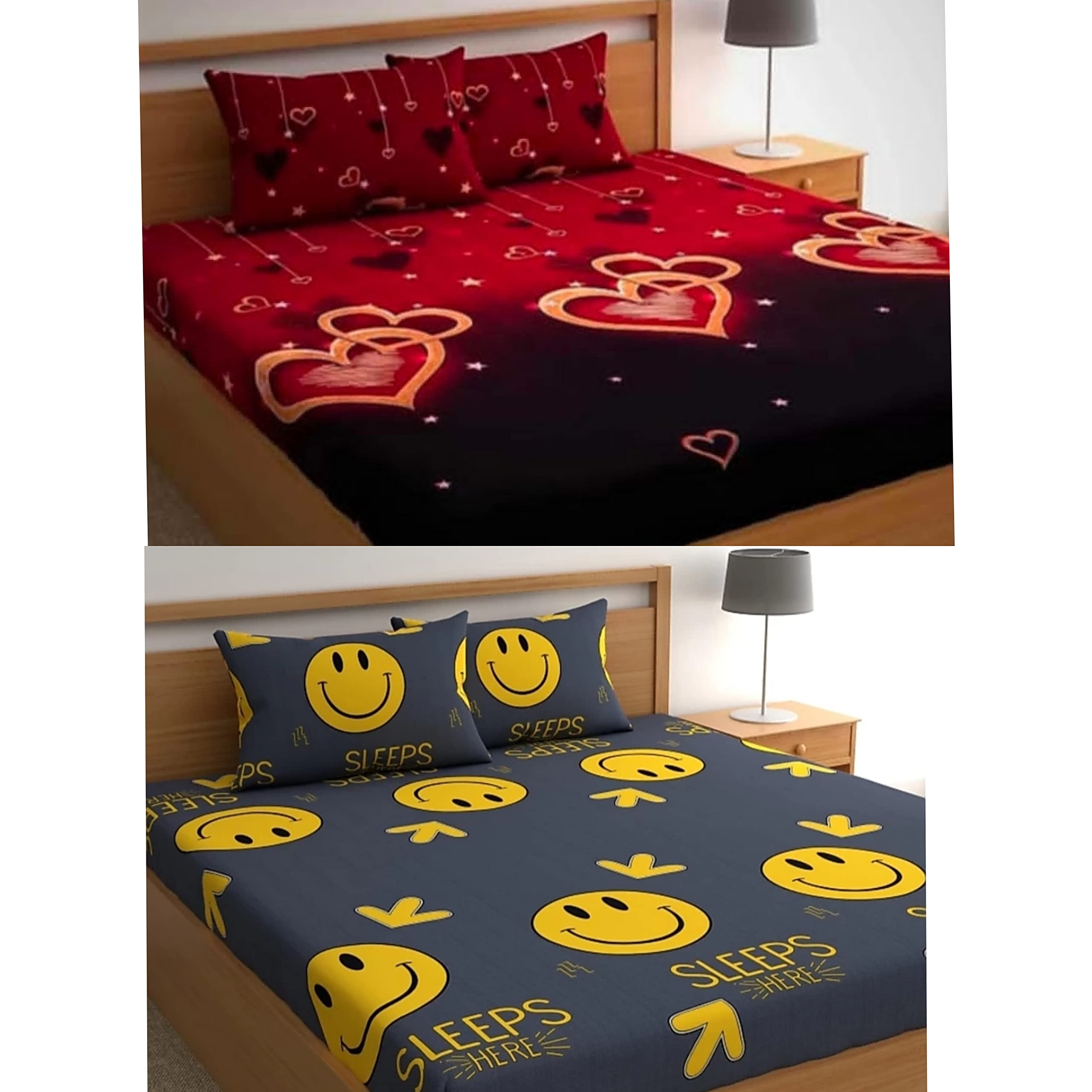 SoniasaaPrime Collection 180 TC Cotton Blend Attractive Long Life 2 Double Bedsheet with 4 Pillow Covers -Combo Pack of 2 (Grey & Maroon)