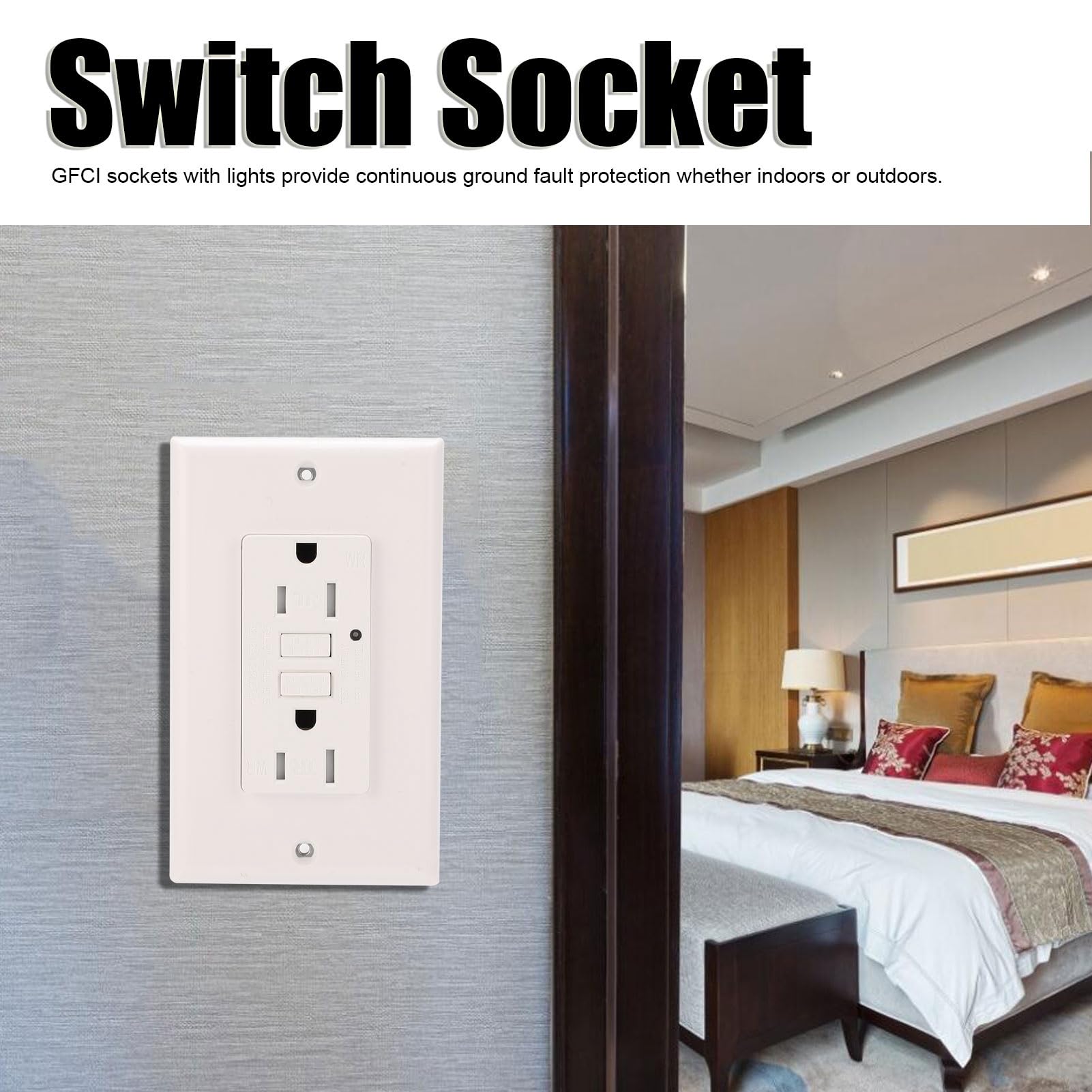 Switch Socket, Wall Switch Smart Leakage Detection US Standard Ground Fault Protection Outlet On Off Toggle Power Switch Outlet Wall Plug for Home AC125V