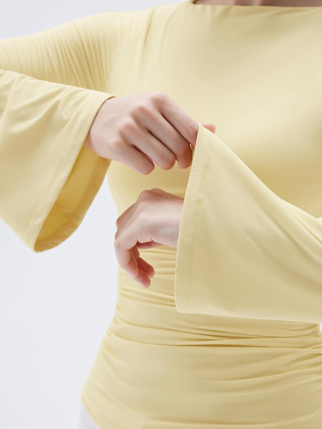 SUUKSESS Women Crew Neck Bell Sleeve Tops Double Lined Going Out Fitted Basic T Shirts - Image 6