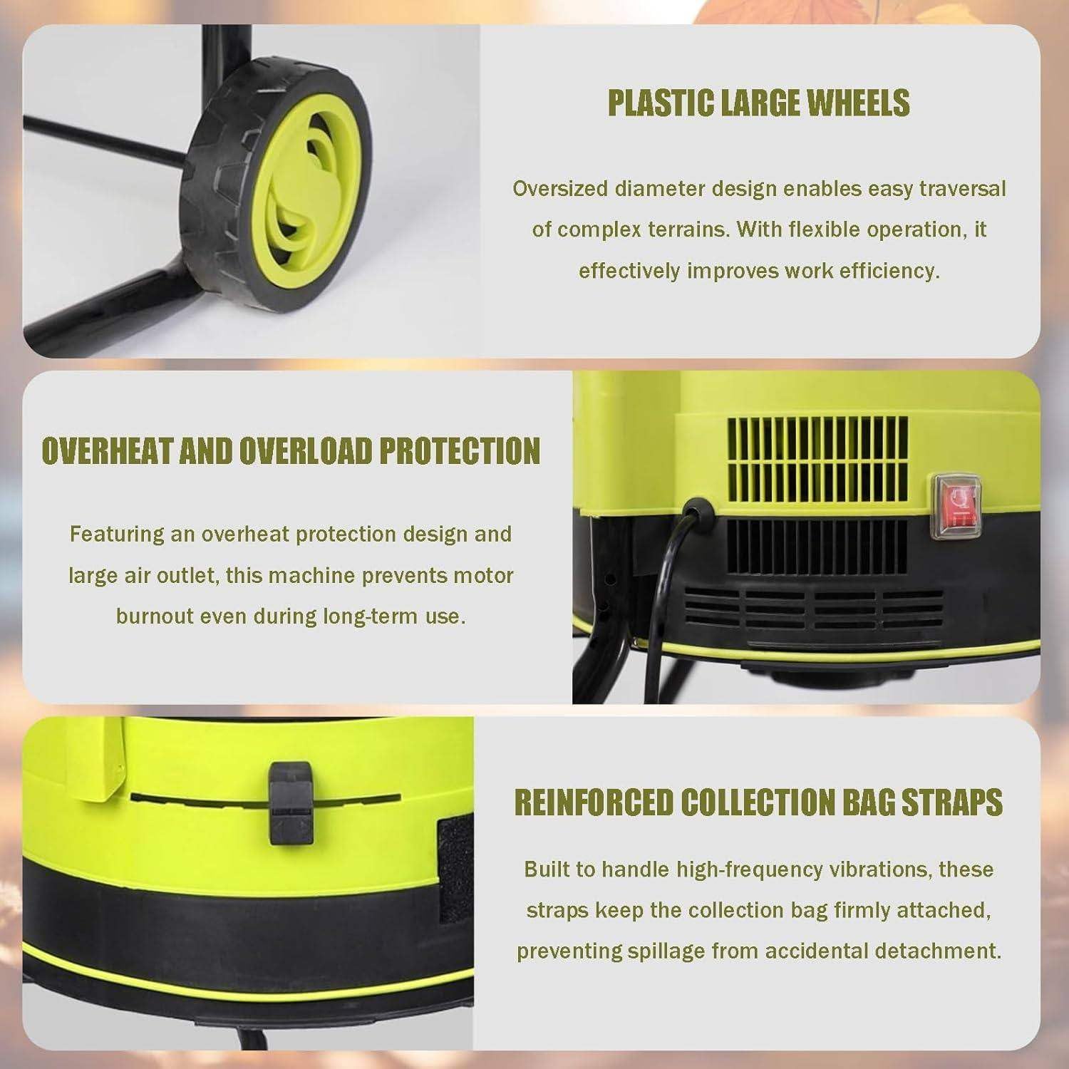 Electric Leaf Mulcher Garden Shredder, 2500W Compost Shredder Leaf Crusher with Wheels, Leaf Rake, Storage Bag, 8000rpm Chippers with 54cm Funnel Diameter for Yard Cleanup, Composting NoPowerCord