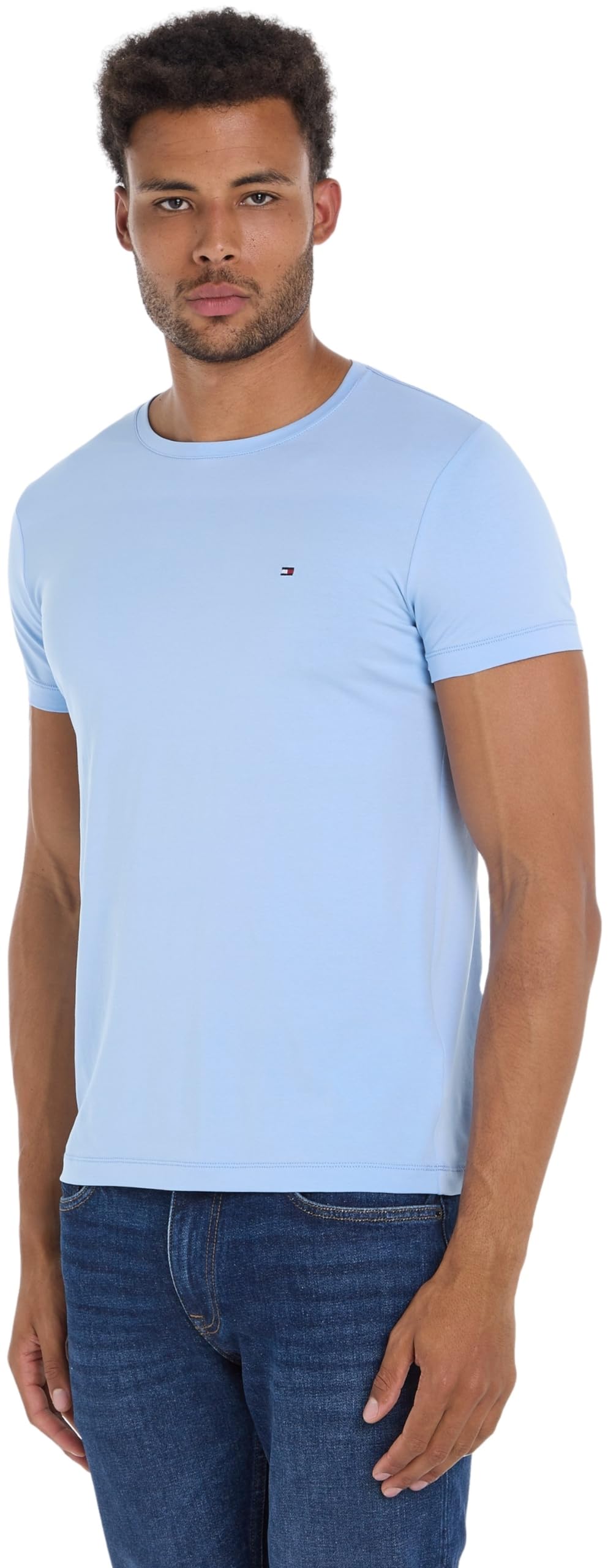 Tommy Hilfiger Men's Stretch Slim Fit Tee Mw0mw10800 S/S T-Shirt, Vessel Blue, S
