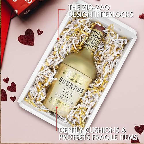 Miniatura 4 de MagicWater Supply - 2 libras - Blanco y dorado - Relleno de papel de corte arrugado ideal para envolver regalos, relleno de cestas, cumpleaños,