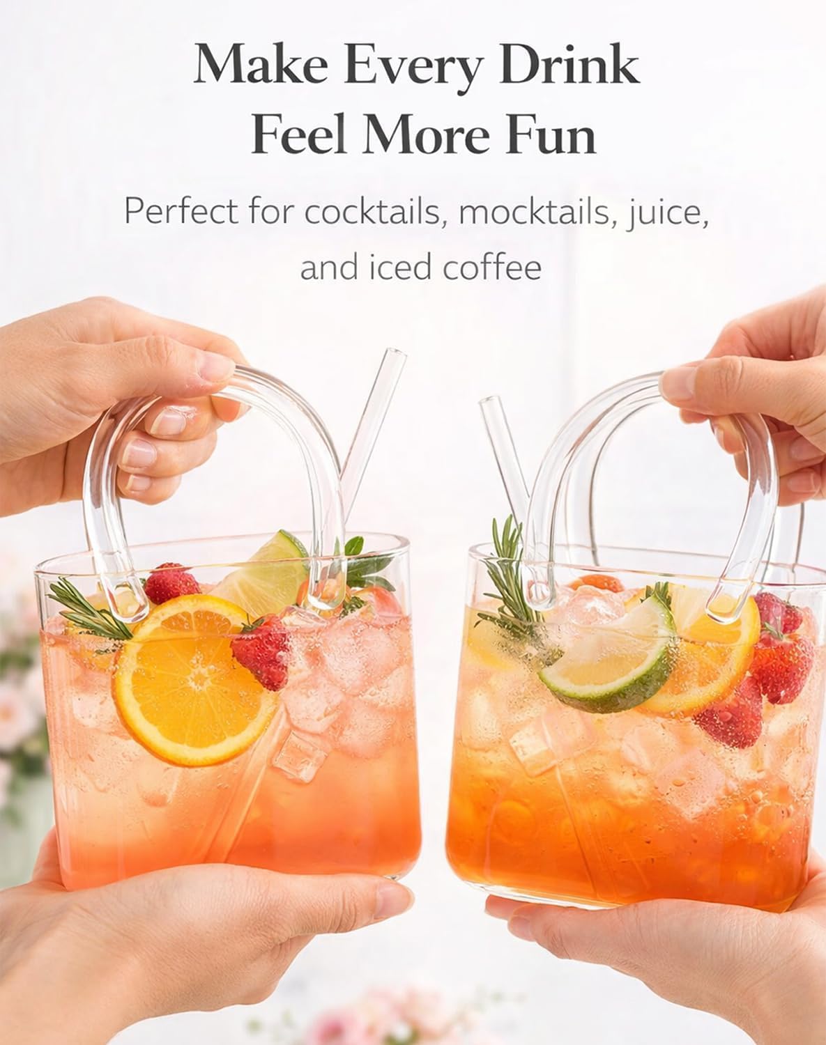 Glass Purse for Drinks, Purse Drinking with Take Shots Straw, Decorative Fish Bowl Vase with Straw, Handbag Vases for Cute Room Decor, for Fruit Juice, Tea, Flowers, Aesthetic Party (2pc)