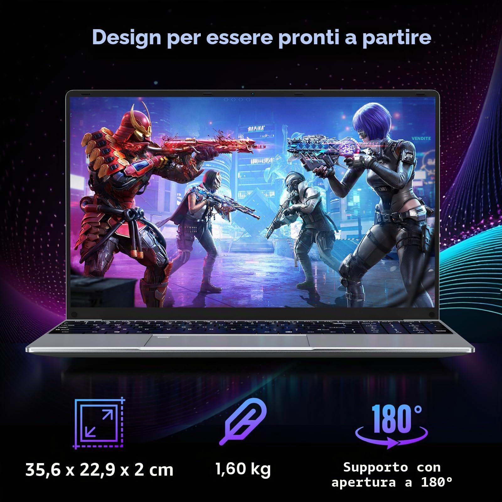 NAIKLULU Computer portatile da gioco 2025 da 16 pollici con processore R-5 7430U, 16 GB DDR4, 1T SSD, display FHD 1920 x 1080P, Windows 11 PRO, WiFi 6, tastiera retroilluminata HDMI, per studenti