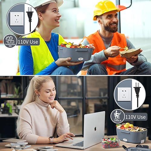 Miniatura 2 de Vingud Lonchera eléctrica, 3 en 1, lonchera térmica para adultos, lonchera portátil con contenedor de acero inoxidable extraíble de 1.5 L para