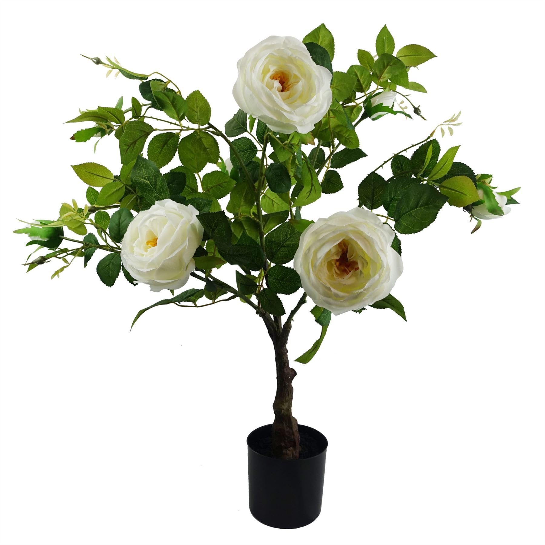 Leaf Artificial White Camellia Rose Plant In Pot 70Cm