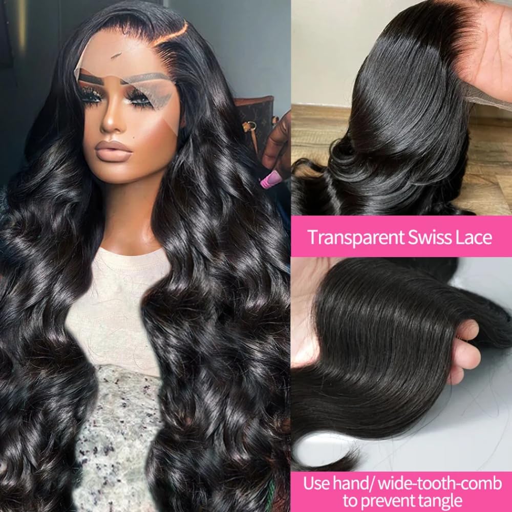 24Inch 360 Body Wave Lace Front Wigs Human Hair 150% Density Pre Plucked Natural Hairline with Baby Hair, Glueless 360 Full Lace Wigs Transparent Lace Front Wigs For Women Natural Color