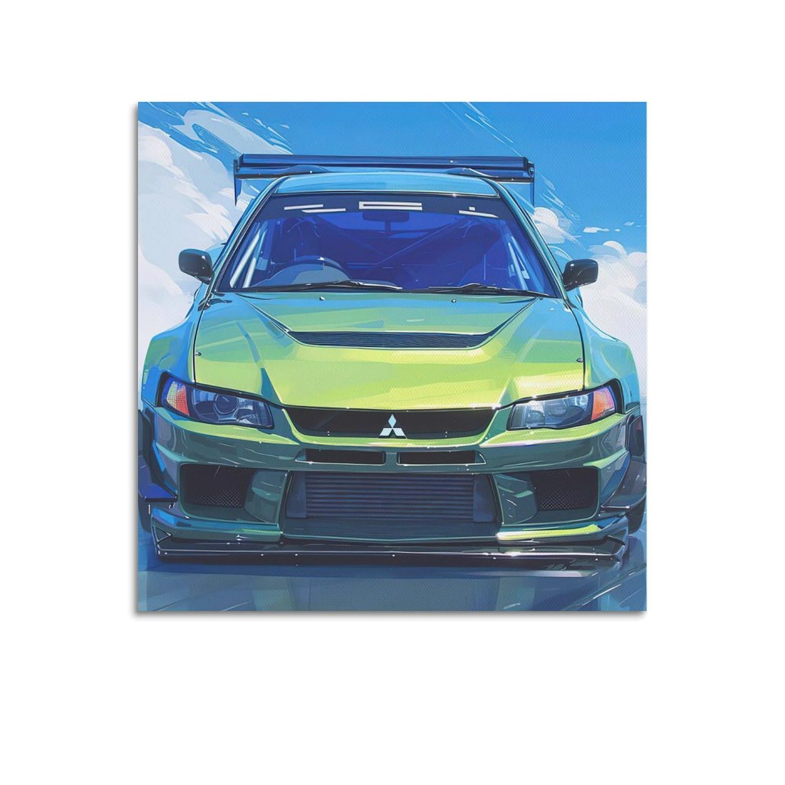 Fyrco Unframe-Style Vintage Jdm Sports Car Poster Green Lancer Evolution Evo 9 Street Racing Car Decorative Painting Canvas Poster 12X12inch(30X30cm)
